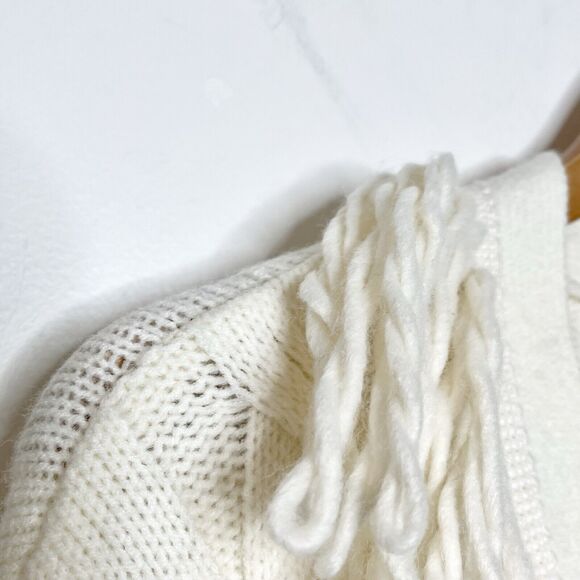 Max Studio Fringe Cable Knit Cardigan Sweater Cream Womens Small Button up - Picture 3 of 9
